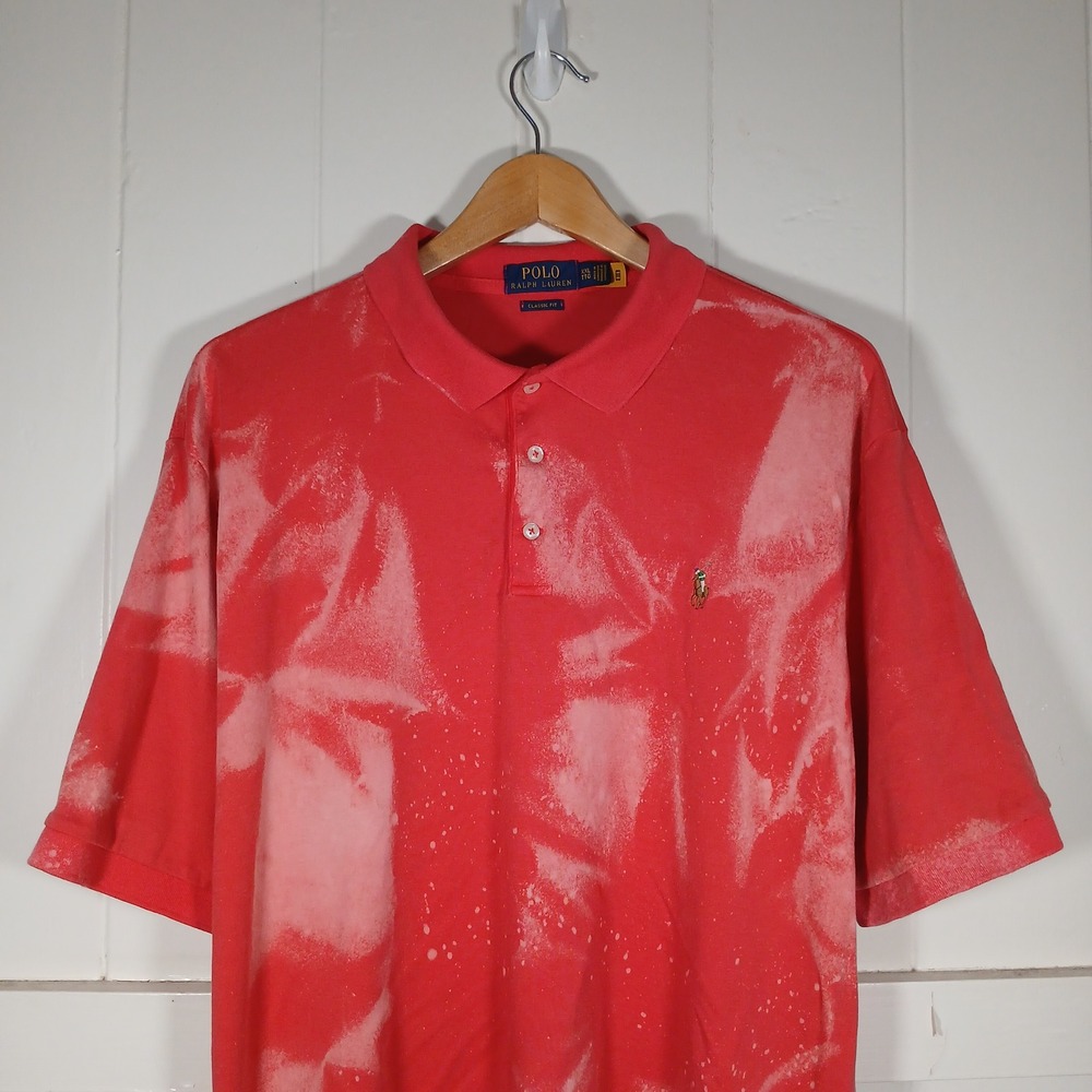 Polo Ralph Lauren Flesh Pony Polo Shirt Men XXL Pink Bleach Dye Wash Classic Fit